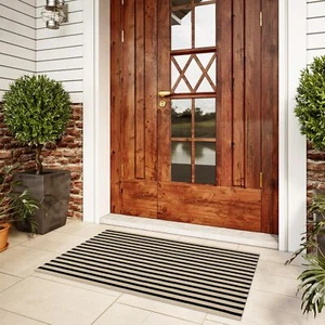 Outdoor Door Mat Washable Welcome Mat Outdoor Black and White Outdoor Rug Wov... - Picture 1 of 7