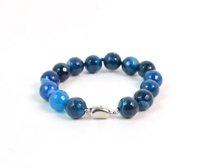 Bracciale in Agata Blu striata e chiusura in Argento 925. Made in Italy - Immagine 1 di 2