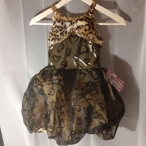 Gold & schwarz Leopard Filz Herz Kuh Kleid klein 4-6 Kostüm formell - Bild 1 von 7