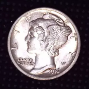 1916-P Mercury Silver Dime Uncirculated " Full Split Bands" (10)C #F144 - Bild 1 von 2