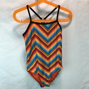 Joe Boxer One Piece Swimsuit Red Orange Blue Stripped Racerback Girls 6X CCC20 - Picture 1 of 4