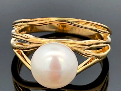 RING GR.20 (CA.63) 925/-SILBER VERGOLDET MIT MABE PERLE SCHMUCKJAGD - Bild 1 von 3