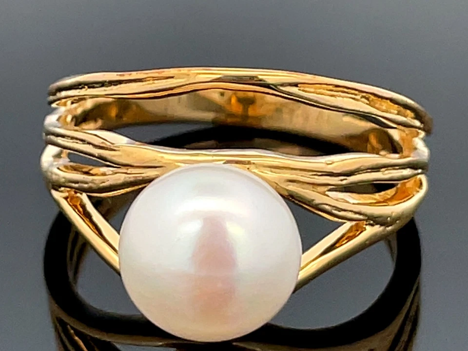 RING GR.17 (CA.53) 925/-SILBER VERGOLDET MIT MABE PERLE SCHMUCKJAGD - Bild 1 von 3