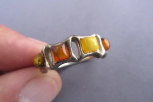 Ring Sz 7.5 Baltic Amber 4 Butterscotch and Cognac Stones set in Sterling Silver