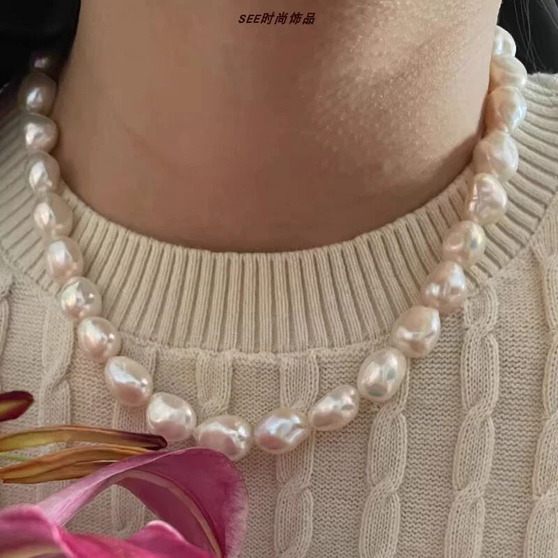 Precioso collar de perlas blancas barrocas del mar del sur de 8-9 mm 19 pulgadas 925s(t) Foto 1 de 3