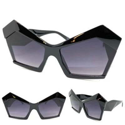 GAFAS DE SOL RETRO DE GRAN TAMAÑO EXAGERADAS Modernas Ojo de Gato Grandes Funky Marco Negro Foto 1 de 4