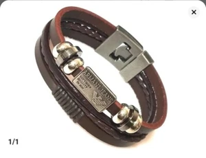 Mens Bracelet Leather Wristband Brown - Picture 1 of 1