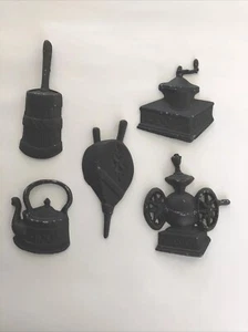 Vintage Country Kitchen Cast Aluminum Black Wall Decor 5 Piece Set - Picture 1 of 17