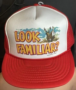 Vintage NOS Look Familiar? White Tail Deer Hunter Hunting Mesh Trucker Hat 1988 - Picture 1 of 10