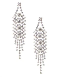 "Pendientes con flecos de diamantes de imitación araña transparente colgante tono plata perforados 2 1/2"" de largo" - Imagen 1 de 2