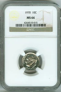 1970 NGC MS66 Roosevelt Dime, 2nd Finest Registry, Rare, Blast White - Picture 1 of 4