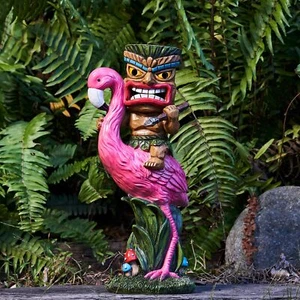 Solar Tiki Statue-Outdoor Statues-Tiki Bar Decor - Solar Powered Garden Figur... - Picture 1 of 9