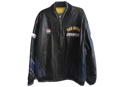 Vintage SAN DIEGO CHARGERS Carl Banks BLUE And Black Leather Jacket SIZE XL Cover
