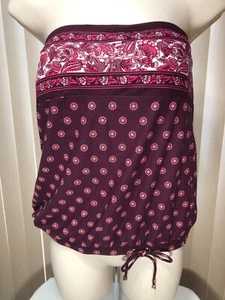Michael Kors Wireless Bandeau Halter Tankini M Blouson Swim Top Burgundy MM6L399 - Picture 1 of 9