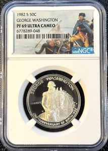 1982-S PROOF GEORGE WASHINGTON COMMEMORATIVE SILVER HALF DOLLAR PF69 NGC - Picture 1 of 2