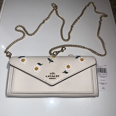 NWT Coach Slim Envelope Wallet Daisy Emboldened Print With Chain Chalk BNWT - Image 1 of 4