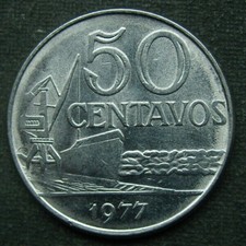 B5) Brazil 50 Centavos 1977 Brazil - Port Ship Ship Boat Crane Sea