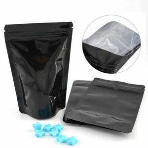 Black Aluminum Foil Polyester Stand-Up Pouch w/ Zipper Closure Food Grade - Foto 1 di 11