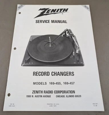 Zenith Record Changers Models 169-455, 169-457 Service Manual D-3638 - Image 1 of 3