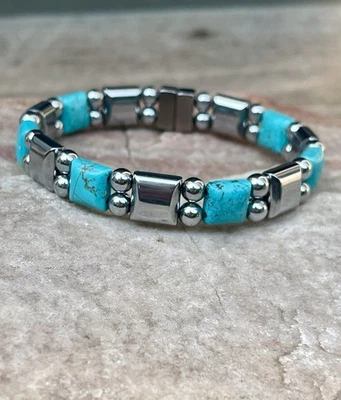 Magnetic Therapy Hematite Triple Power Chalk Turquoise Bracelet Anklet - Image 1 of 4