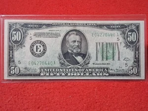 1934A $50 FEDERAL RESERVE NOTE Fr#2103E BP# 105 CIRC NO TEARS, NO HOLES #MF-3025 - Picture 1 of 2