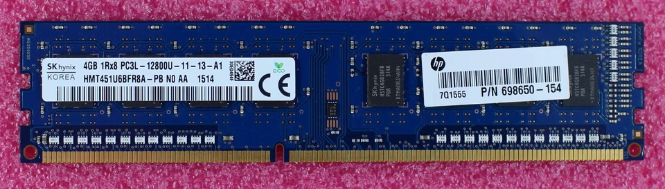 698650-154 - HP 4GB 1Rx8 PC3L-12800U DDR3 Dimm Cl 11 - Image 1 of 1