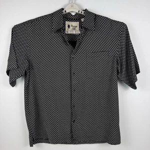 Vintage Seide Herren große Seide Button Down gepunktet Kurzarm schwarz um 1969 - Bild 1 von 9