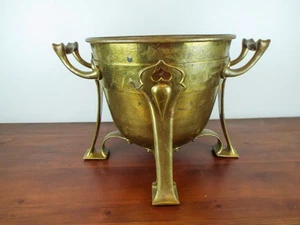 Antique Arts & Crafts Large Planter Heavy Brass Strapwork Art Nouveau Style 1900 - Picture 1 of 12
