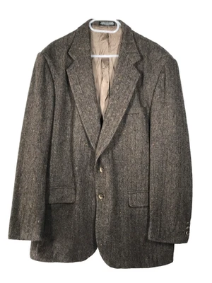 Men's Vintage TownCraft Tweed Jacket Size 44L Brown With Blue Fleck - (671) - Image 1 of 4