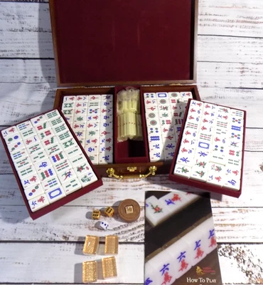 Classic Chinese Mahjong Game Set CHAMPAGNE GOLD - with 148 Medium Size Tiles VG - Image 1 of 4