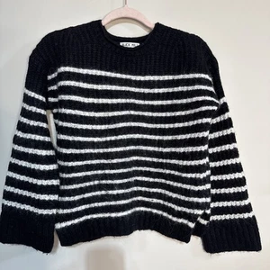 Alex Mill Normandie Stripe Wool Alpaca Crew Sweater S Black Ivory - Picture 1 of 13