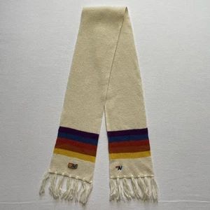 Aviation Nation Scarf Womens One Size Cream Rainbow Stripe Fringe Knit Wool - Picture 1 of 7