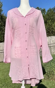 Woman Within Textured Gauze Tunic Top Sz 4X (34-36) Pink Embroidery Office Casua - Picture 1 of 15