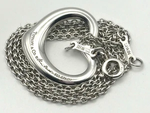 Tiffany & Co. Elsa Peretti Sterling Silver 22mm Open Heart Pendant Necklace 16" - Picture 1 of 10