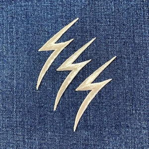 3-Pack Lightning Bolt Applique Patch - Embroidered Metallic Silver Badge 2-1/8" - Picture 1 of 2