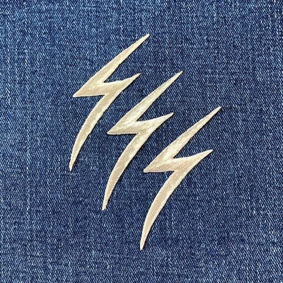 3-Pack Lightning Bolt Applique Patch - Embroidered Metallic Silver Badge 2-1/8" - Image 1 of 2
