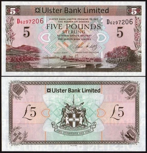 NORTHERN IRELAND 5 Pounds PREFIX D 2007 P-340 Ulster Bank Limited UNC - Picture 1 of 1