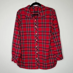 Talbots Übergröße 2X rot kariertes langärmliges Button-Down-Hemd mit Schottenmuster Oberteil - Bild 1 von 13