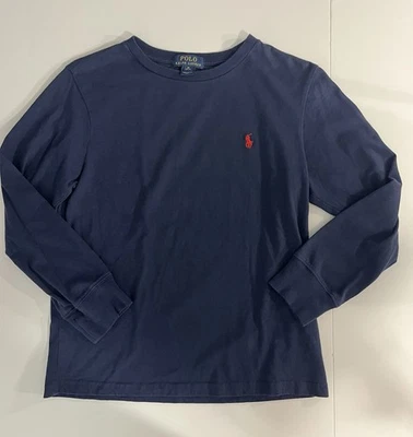 Boy’s Polo Ralph Lauren Cotton Long-Sleeve Navy Shirt Red Pony Sz M (10-12) - Image 1 of 4