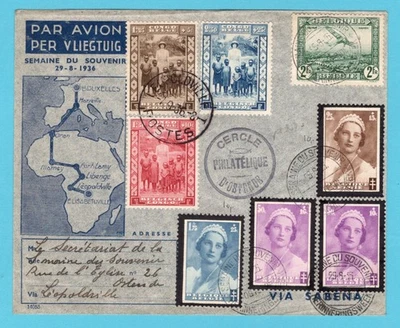 BELGIUM flight cover 1936 Ostende to Congo and Leopoldville return - Image 1 of 2