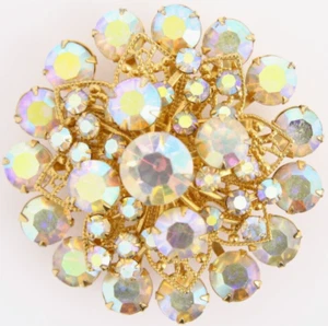 Vintage große goldfarbene Starburst Brosche Schneeflocke Anstecknadel Aurora Borealis 2,12 Zoll - Bild 1 von 4