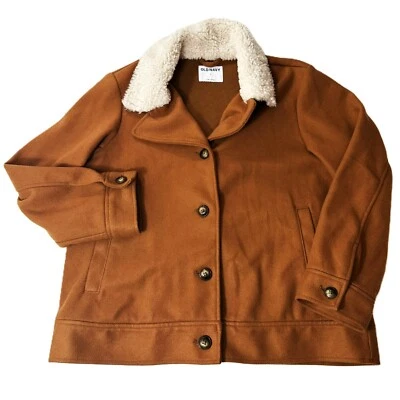 Chaqueta abotonada Old Navy para mujer marrón tostado con cuello sherpa blanco ~ talla GRANDE Foto 1 de 4