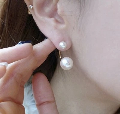 Fashion Earrings - Double Pearl Back Lobe - Изображение 1 из 3