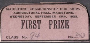 VINTAGE 1922 OLD 1ST PRIZE BULLDOG BULL TERRIER DOG SHOW CARD LONDON ENGLAND - Picture 1 of 1
