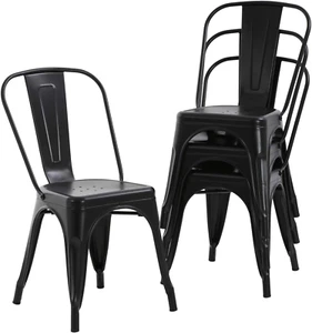Metal Dining Chairs Set of 4 Indoor Outdoor Patio Chairs Stackable Kitchen Chair - Picture 1 of 7