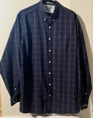 Eddie Bauer Shirt Mens XLT Dk Blue Plaid Classic Office Academia Wrinkle Free - Image 1 of 3