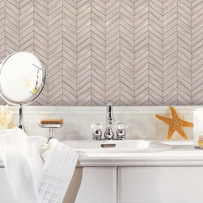 Salpicadero de azulejos StickTILES Chevron envejecido marrón blanco madera pelar y pegar Foto 1 de 4