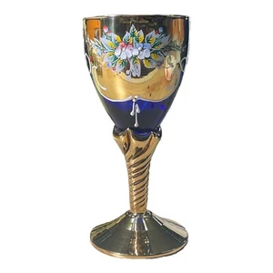 Bicchiere Calice vetro di Murano Blu Oro con lavorazione artigianale tre fuochi - Foto 1 di 11