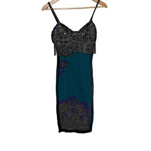Vintage Zum Zum mini dress size small bodcon black sequins beads 80s - Picture 1 of 8
