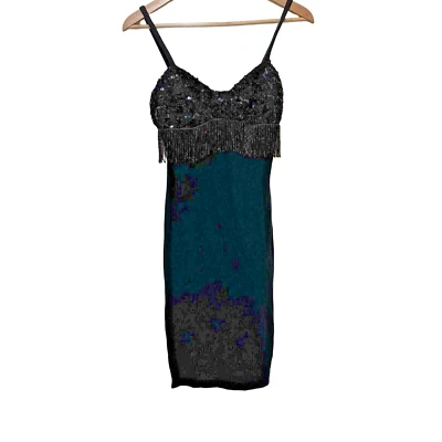 Minivestido vintage Zum Zum talla pequeña bodcon lentejuelas negras cuentas años 80 Foto 1 de 4